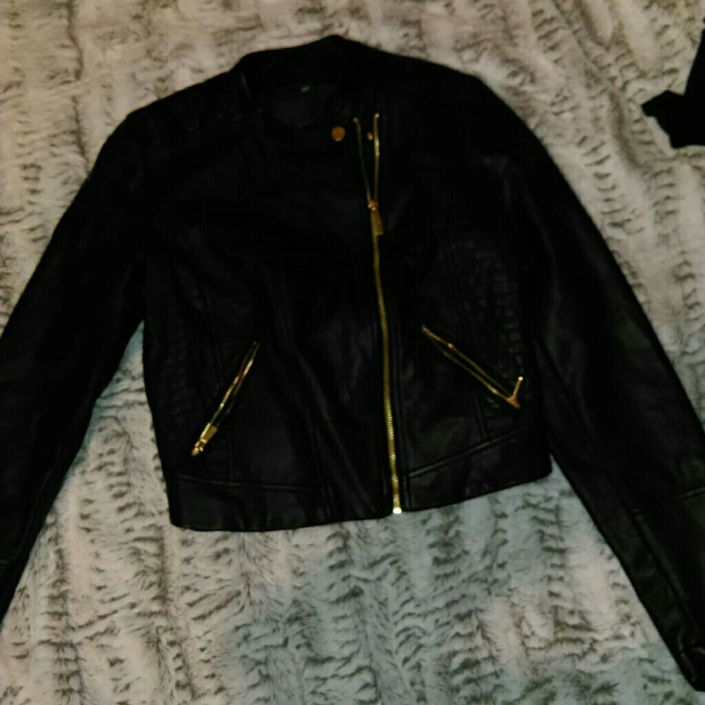 Black leather like women's jacket